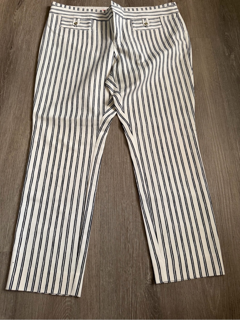 Cartonnier White Pants with Black Vertical Stripes